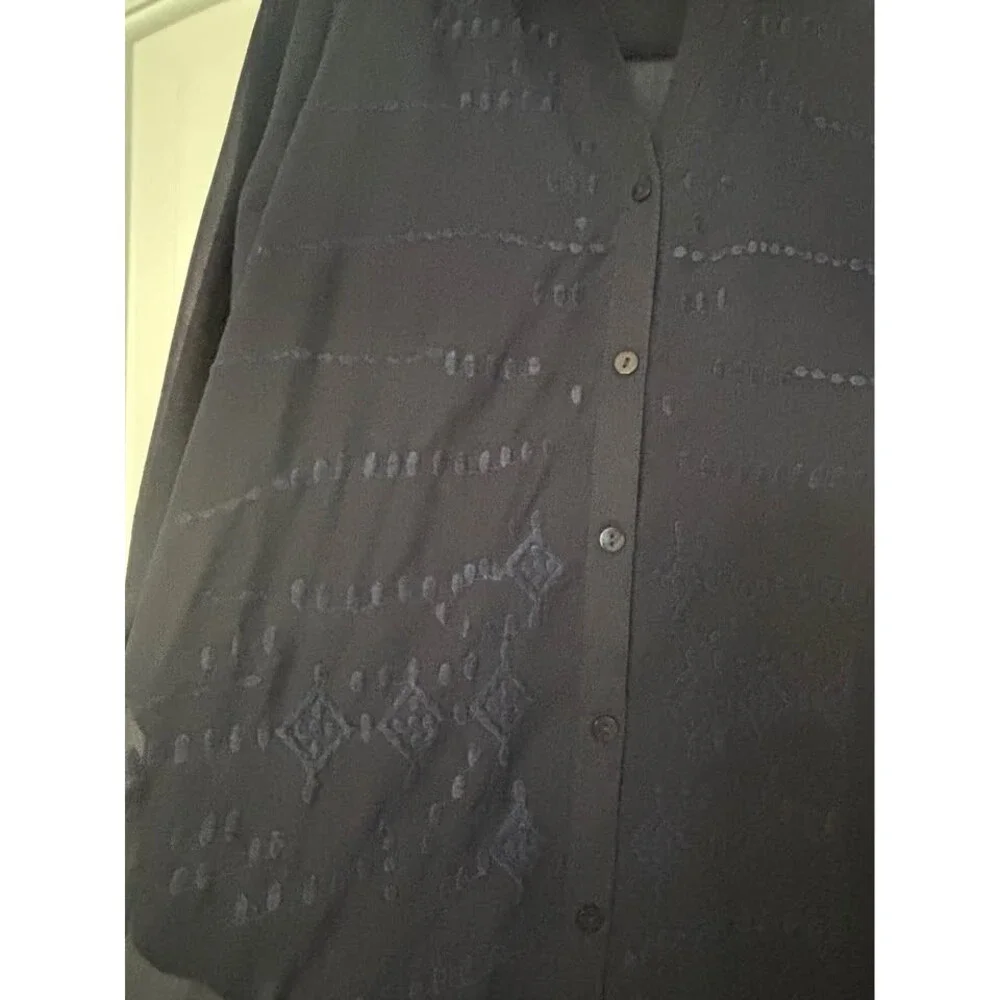 Soft Surroundings Ibiza Embroidered Sheer Tunic Blouse Navy Medium W/ Camisole